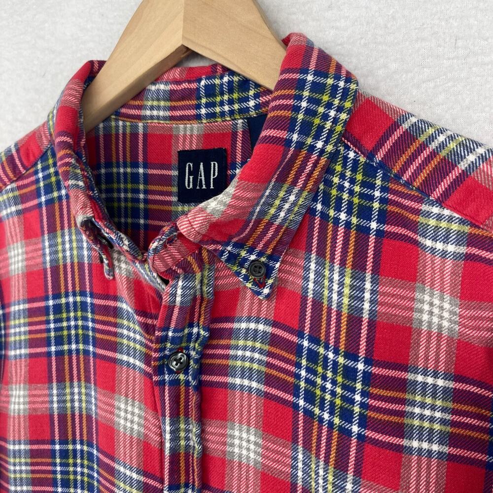 GAP Shirt Mens L Tartan Plaid Twill Button Up Long Sleeve Lumberjack Cotton Red